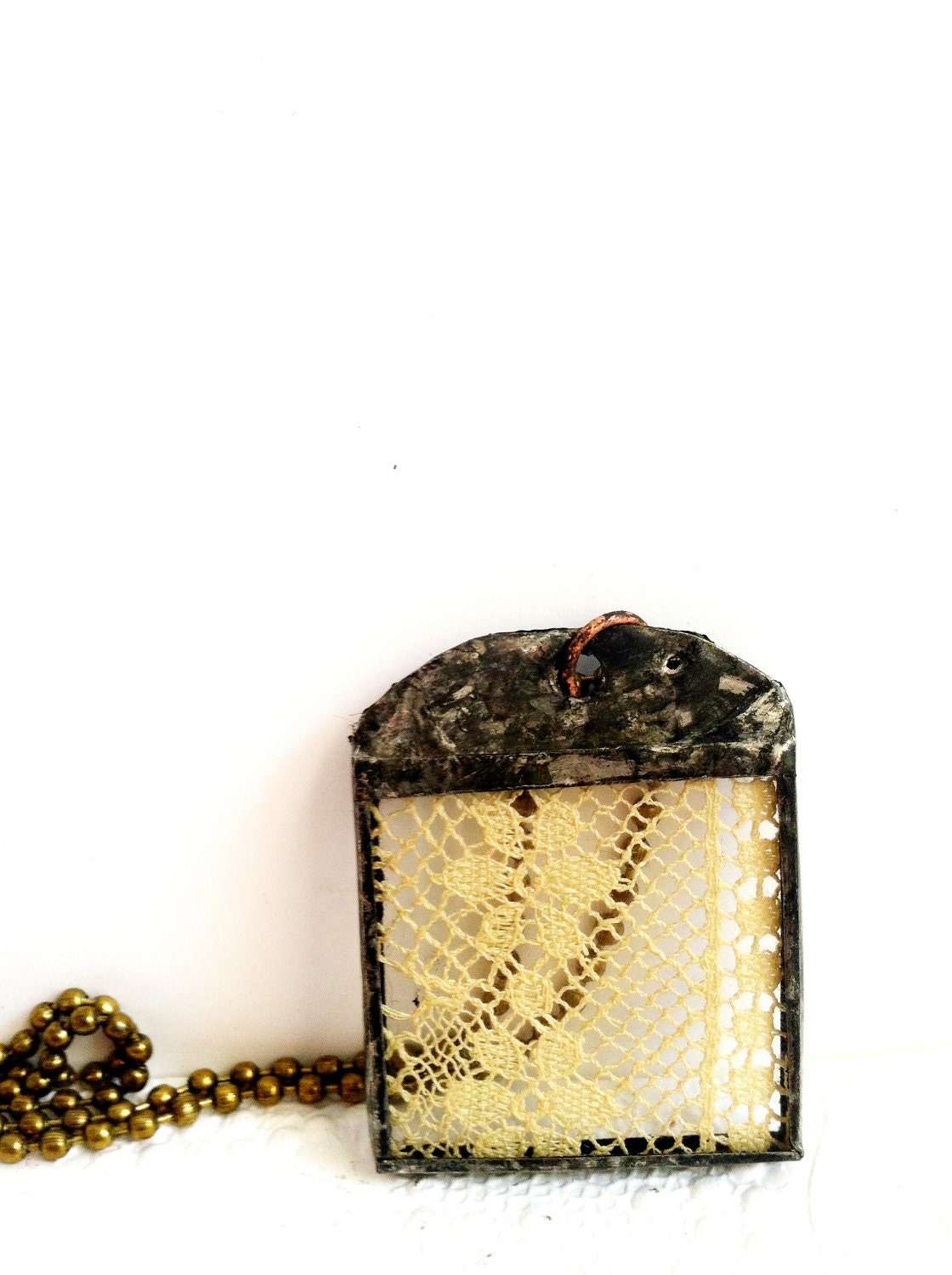 Antique Lace Pendant, Soldered Lace Necklace, Dog Tag Style Lace Pendant, Cream Vintage Lace Jewelry, Lace Necklace, Lace Jewelry