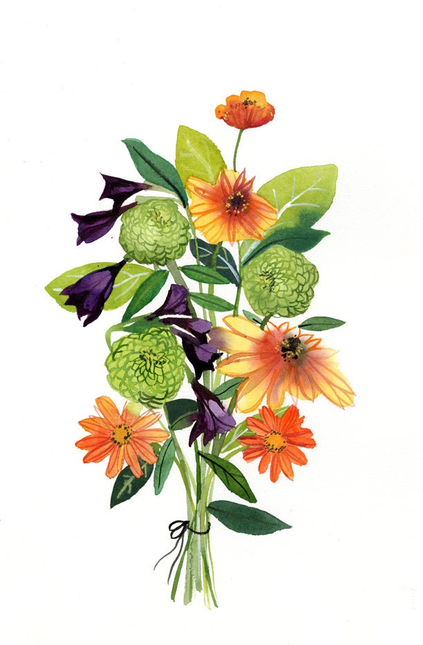 Summer Flowers - "July Bouquet"  Botanical, flower art