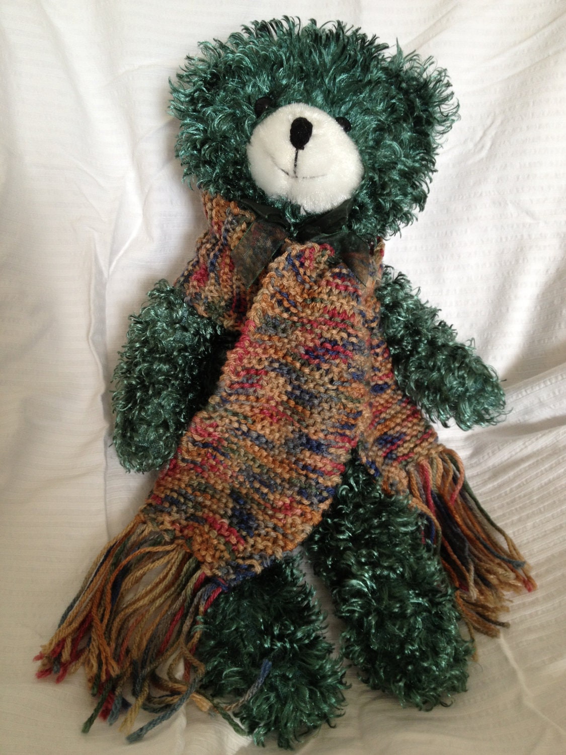 SALE - Half Off Green Bear with Handknit Scarf