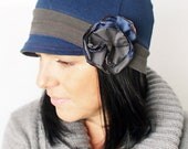 Bicolor Bluebell hat. Navy & Gray Comfy hat. Women accessories