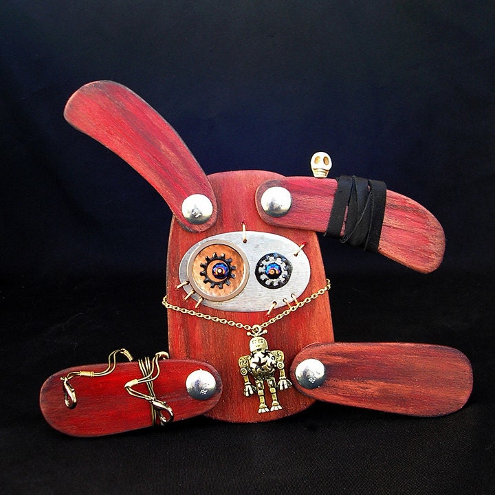 Scarlett - Steampunk Creature - Wood Copper Metal Crystal - Industrial Art - Robot - Home Decor