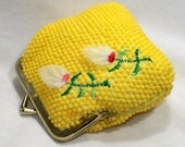 Lemon Yellow Beaded Coin Change Purse Vintage 1950s 1960s