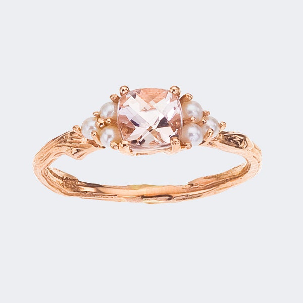 Rose Gold, Morganite and Pearl Ring - In Stock and ready to ship to your door - Vintage Inspired and Oh So Beautiful