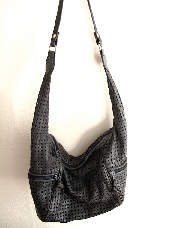 black woven leather hobo bag