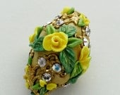 Yellow Rose Flower Basket Bead Focal Artisan OOAK