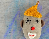 brooch, pin, embroidered circus character , cloth , ''the clown''