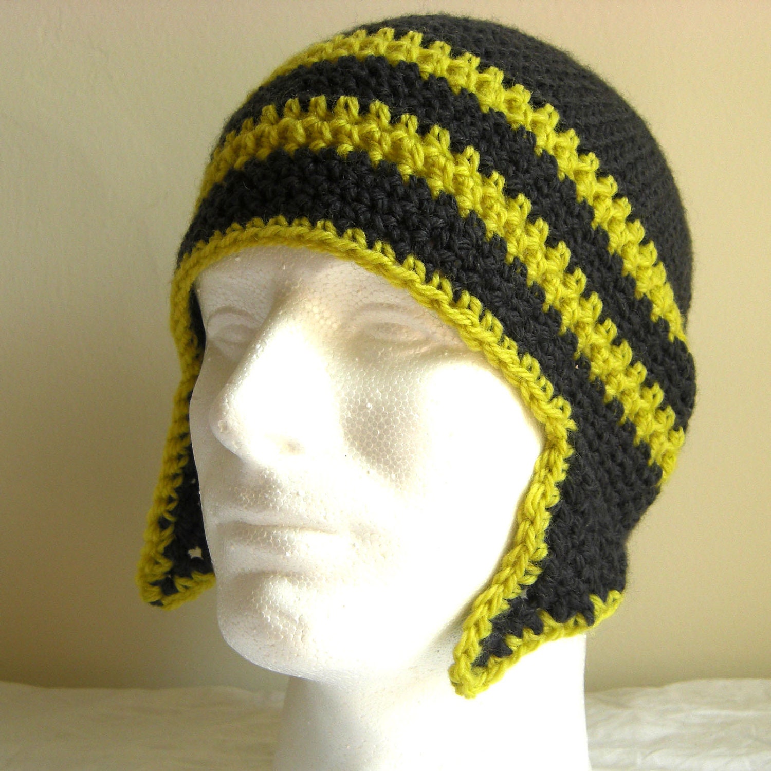 Grey and Yellow / Green Ear Flap Men and Women Hat