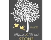 Custom Wedding Marriage Love Tree with Leaf Branches and Birds Date Couples Last Name for Signature Guestbook or Anniversary Gift 11x14