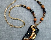 Necklace Amber Glass and Polymer Clay Autumn Jewelry