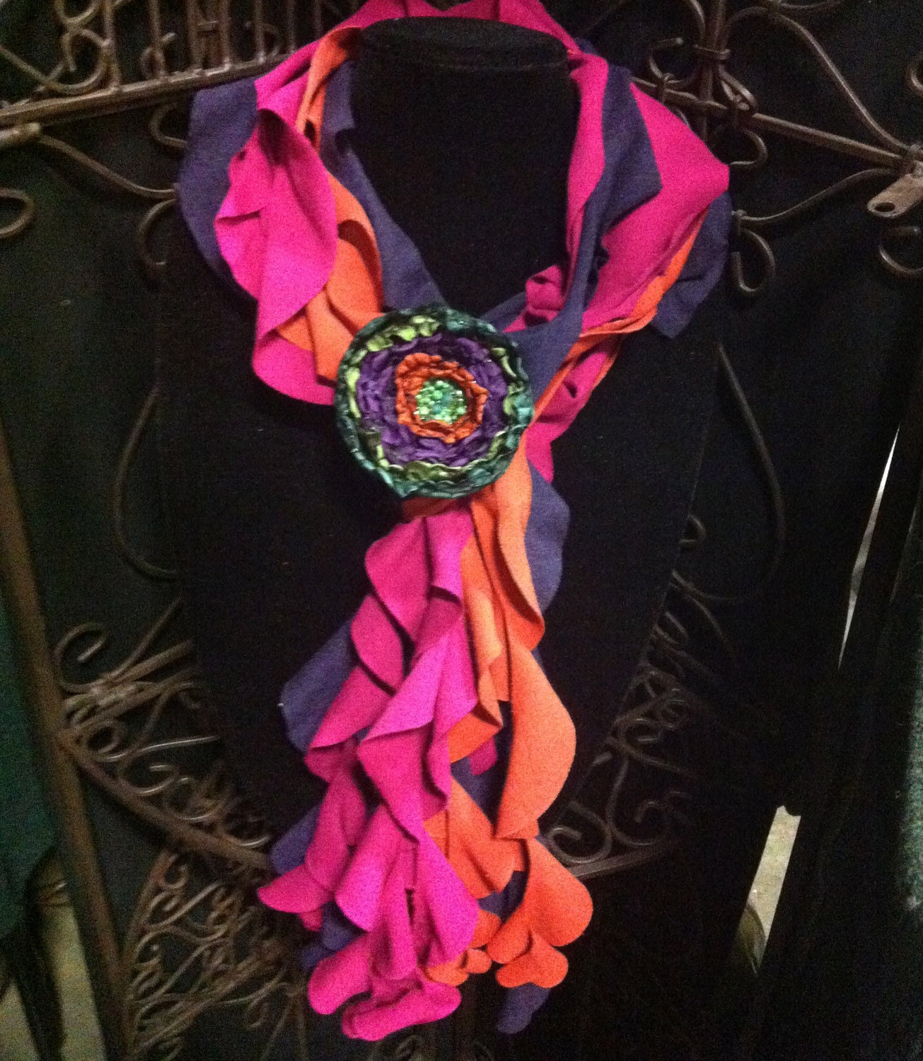 Jersey curly scarf in my orange and berry mix