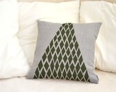 Gray linen pillow cover with green tree design