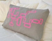 Grey lumbar linen pillow cover with retro neon design