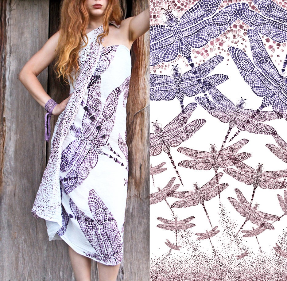 Women sarong, scarf, Original Art hand painted Dragonflies, stunning unique and useful, perfect gift