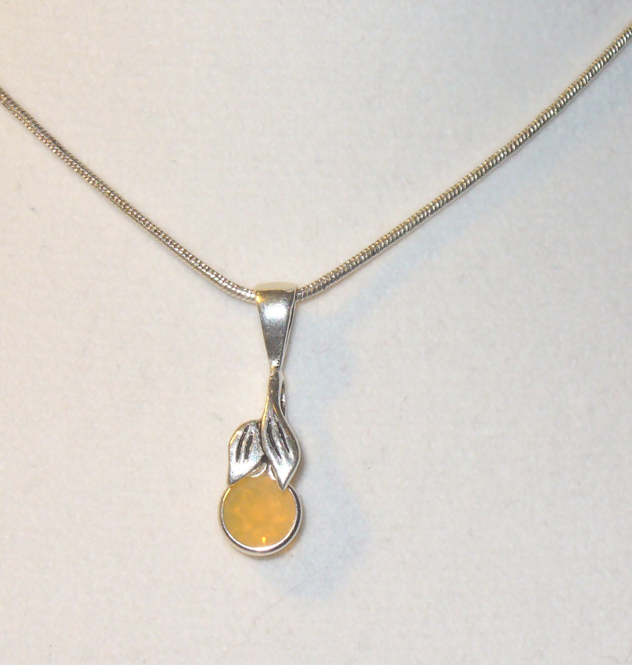 Fire Opal Pendant Necklace in Sterling Silver