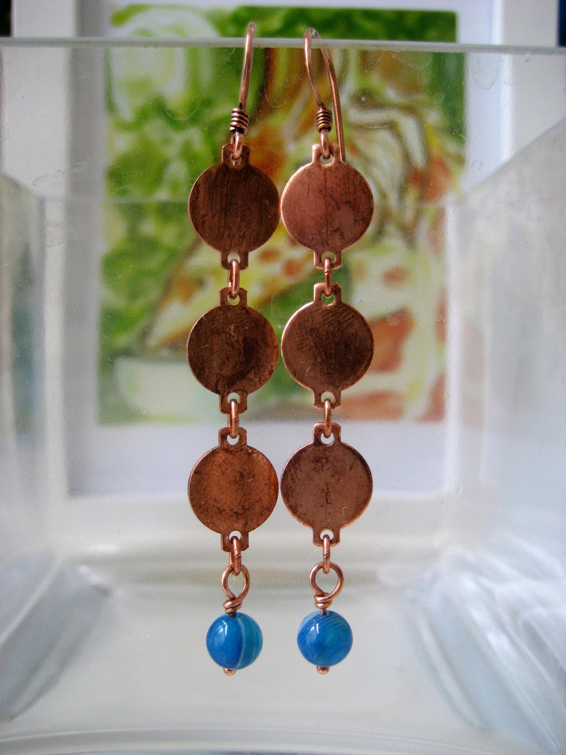 Sea Chime Earrings Copper Agate Blue Aqua