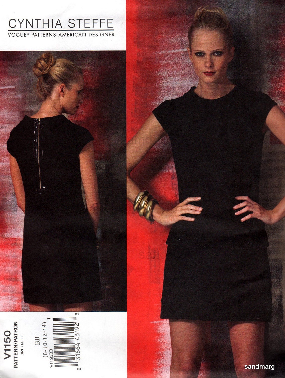 Vogue V1150 American Designer Cynthia Steffe Modern Close Fitting Dress Sewing Pattern Sizes 8 10 12 14 Uncut