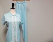 Sweet Vintage Nylon Pajama Set, Henson Kickernick Sky Blue and Lace PJs 1970s