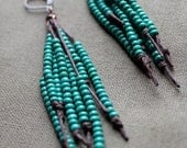 Vegan Feather Hemp Natural Earrings - Teal and Copper - Hippie Bohemian