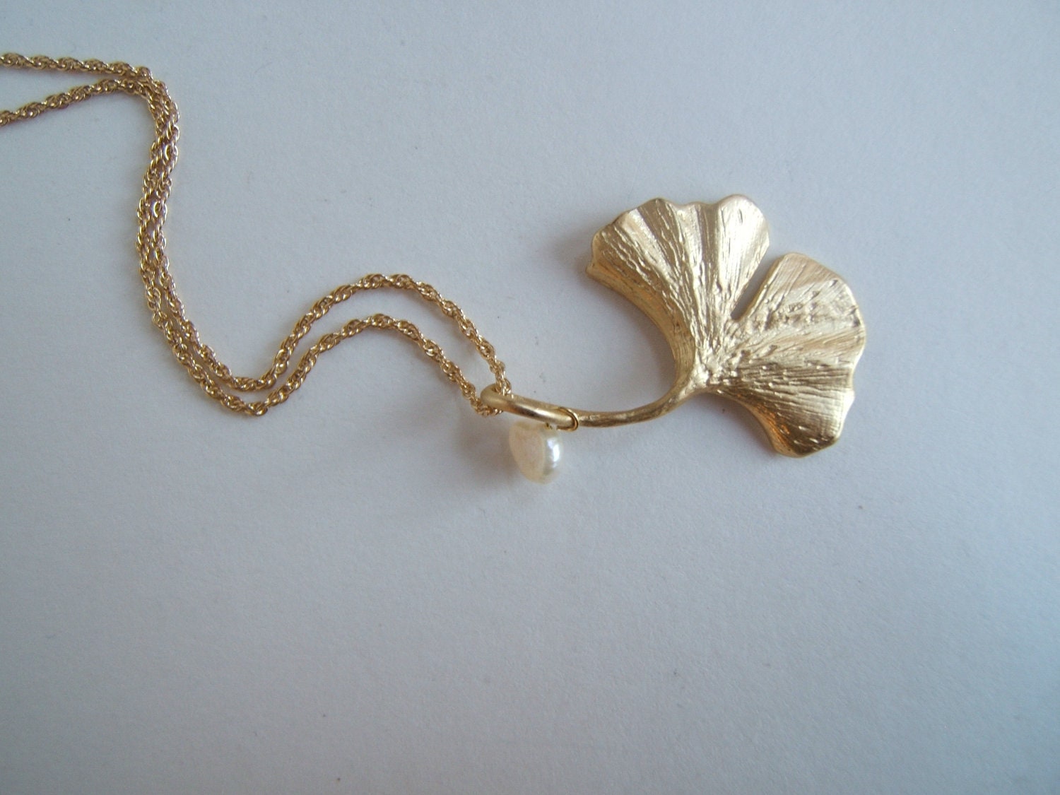 Ginkgo Ginko Necklace Gold Plated  Leaf Charm Pearl Simple Sweetheart gift Springtime Chic