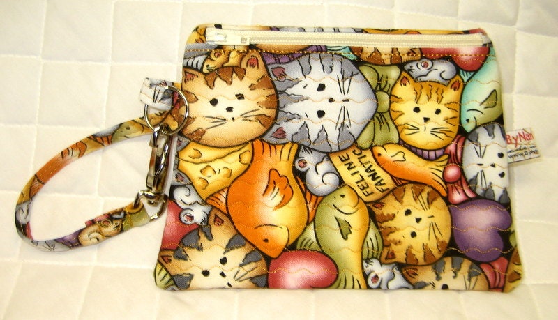 Wristlet, Purrrfect Kitty Cats, Cats, Kitties, Quilted, Cotton - ByNanasHands