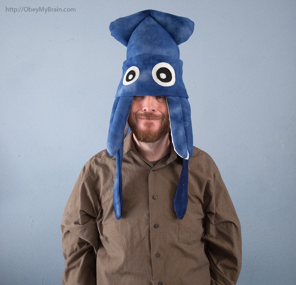 Squid Hat Plush - Medium Blue Tie-Dye Fleece