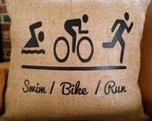 Triathlon Swim Bike Run Burlap 18x18 Decorative Pillow Cover, Throw Pillow ,Toss Pillow, Accent Pillow