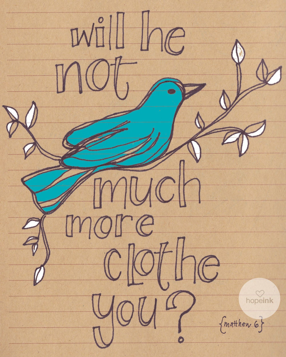 Scripture Art Print Much More Matthew 6 Blue Bird On by hopeink
