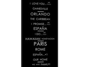 CUSTOM BUS SCROLL Wedding Reception decor  Wedding About us Destination Vintage Style Art Canvas 20x40 inches
