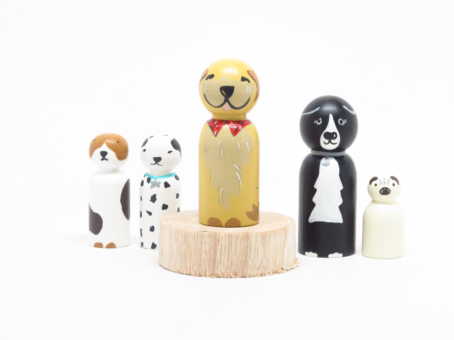 One Custom Dog by Goose Grease WOODEN DOLLS hand painted