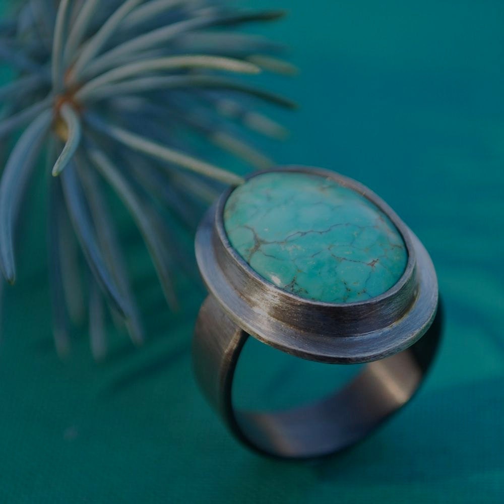 Turquoise Oval Ring in Sterling Silver