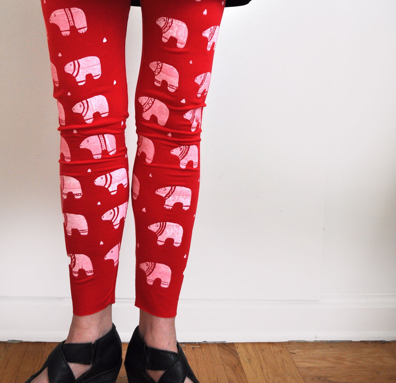 SALE LAST PAIR  Spirit Bear Print Leggings in Bright Red