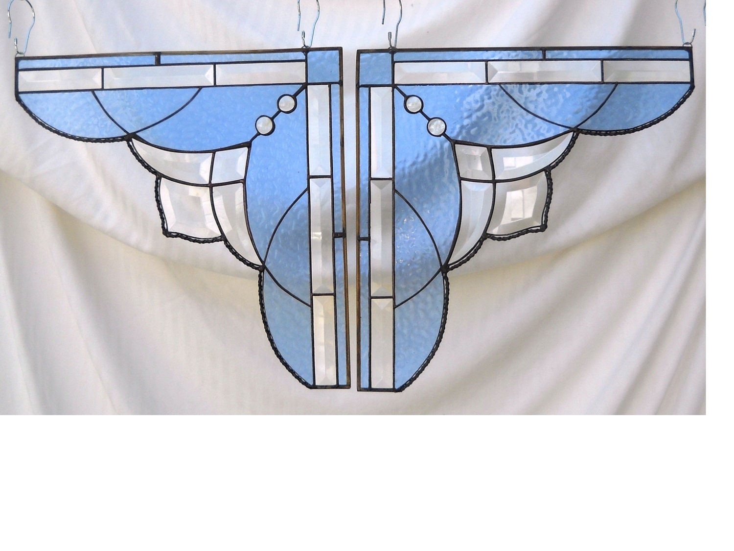 Lace Curtain PAIR Window Cafe Curtains or Corner Room Dividers of Stained Glass
