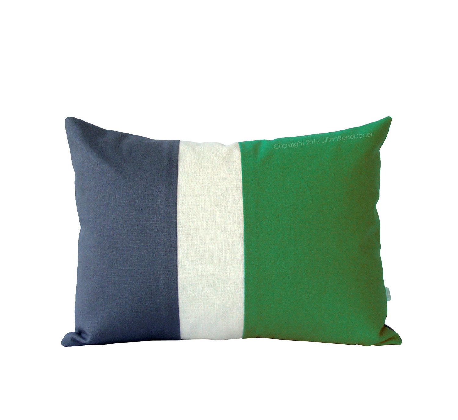Emerald Green Colorblock Pillow Cover in Cream and Charcoal Gray Linen by JillianReneDecor Modern Home Decor Stripe Housewarming Gift