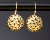 Hand Made 22k and Blackened Silver Punched Hole Earrings, With Solid 18k Gold Hooks, Small Round