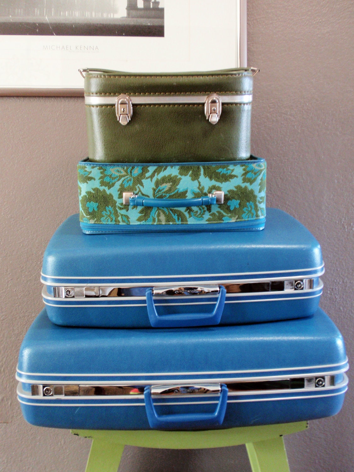 Set of Vintage Blue Suitcases- Samsonite Silhouette