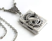 Silver Bird - Book Locket Necklace Wedding Jewelry - by Gypsy Trading Company