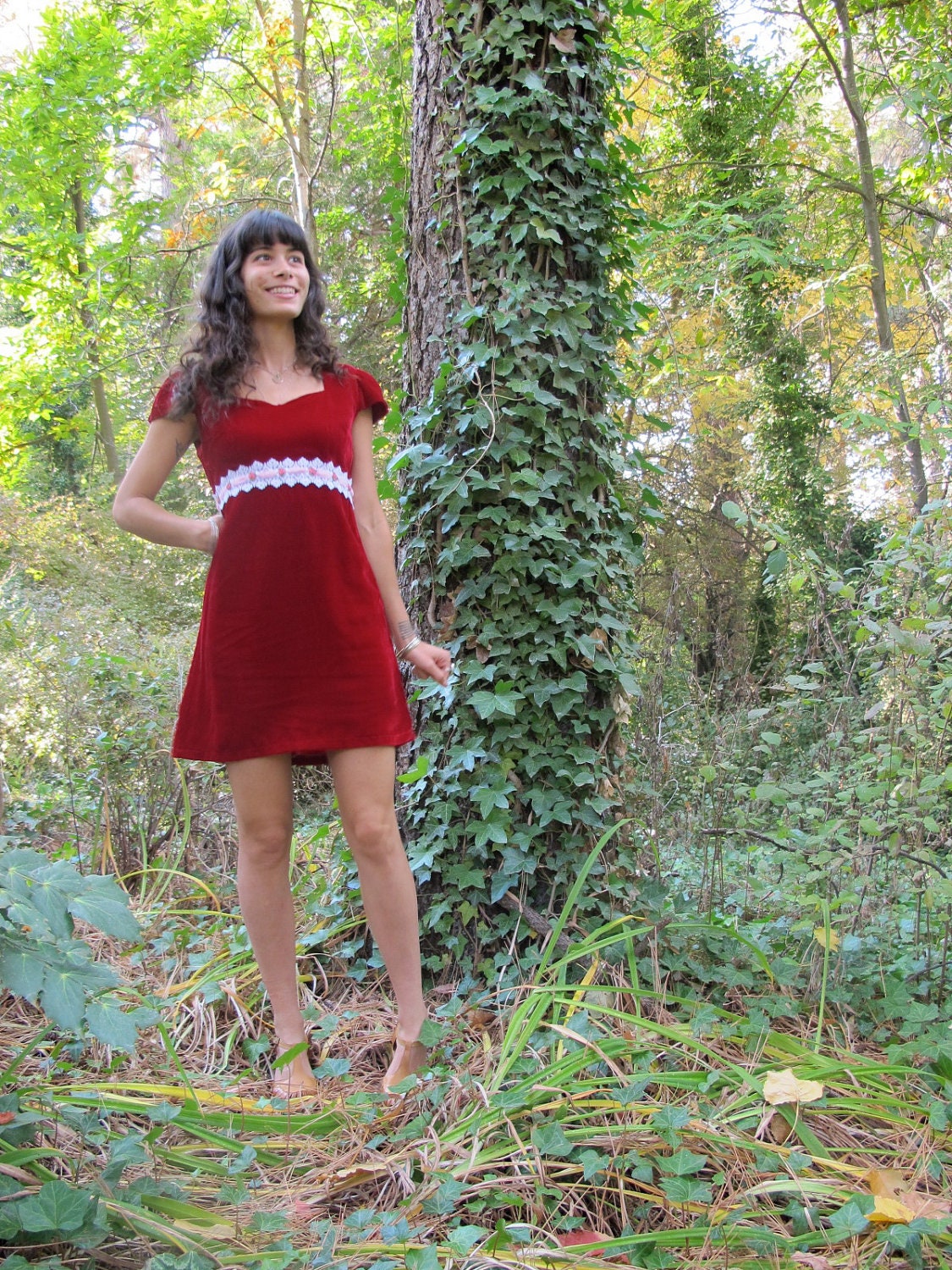 Vintage Cherry Velvet Mini Dress