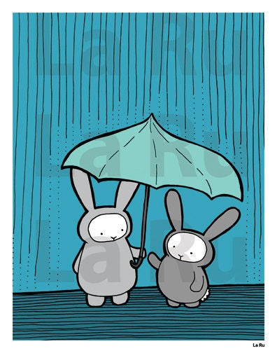 Bunnies in the Rain 5x7 print