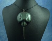 Mink Black Horseshoe Crab Necklace, Polymer Clay Sea Life Jewelry