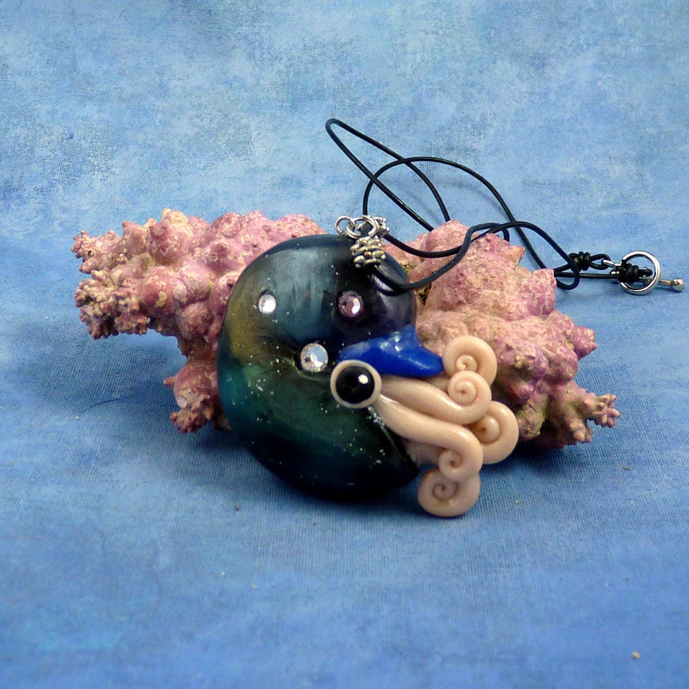 Cosmic Nautilus Necklace, Polymer Clay Space Jewelry