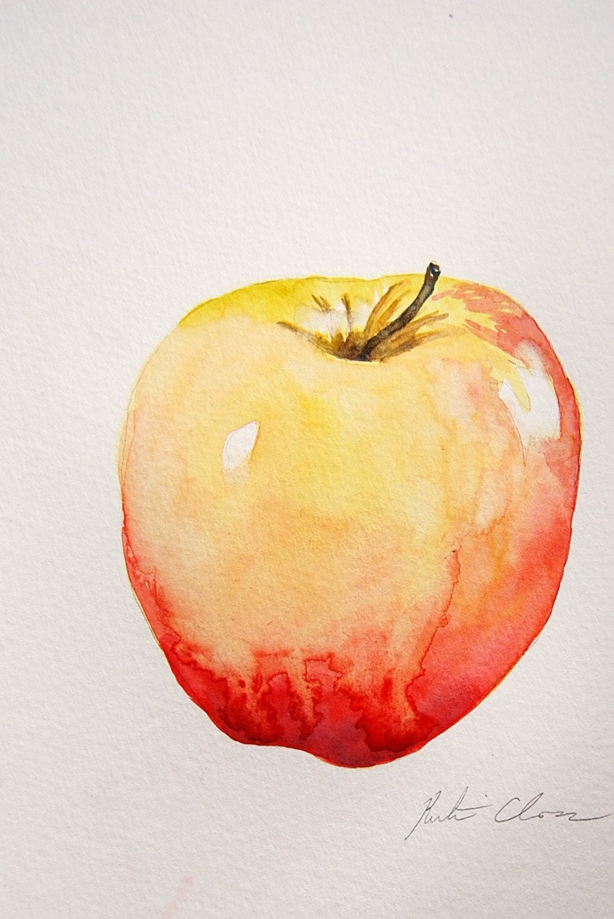 Watercolor Painting, Apple Still Life, Original, Small Painting, 6"x9"