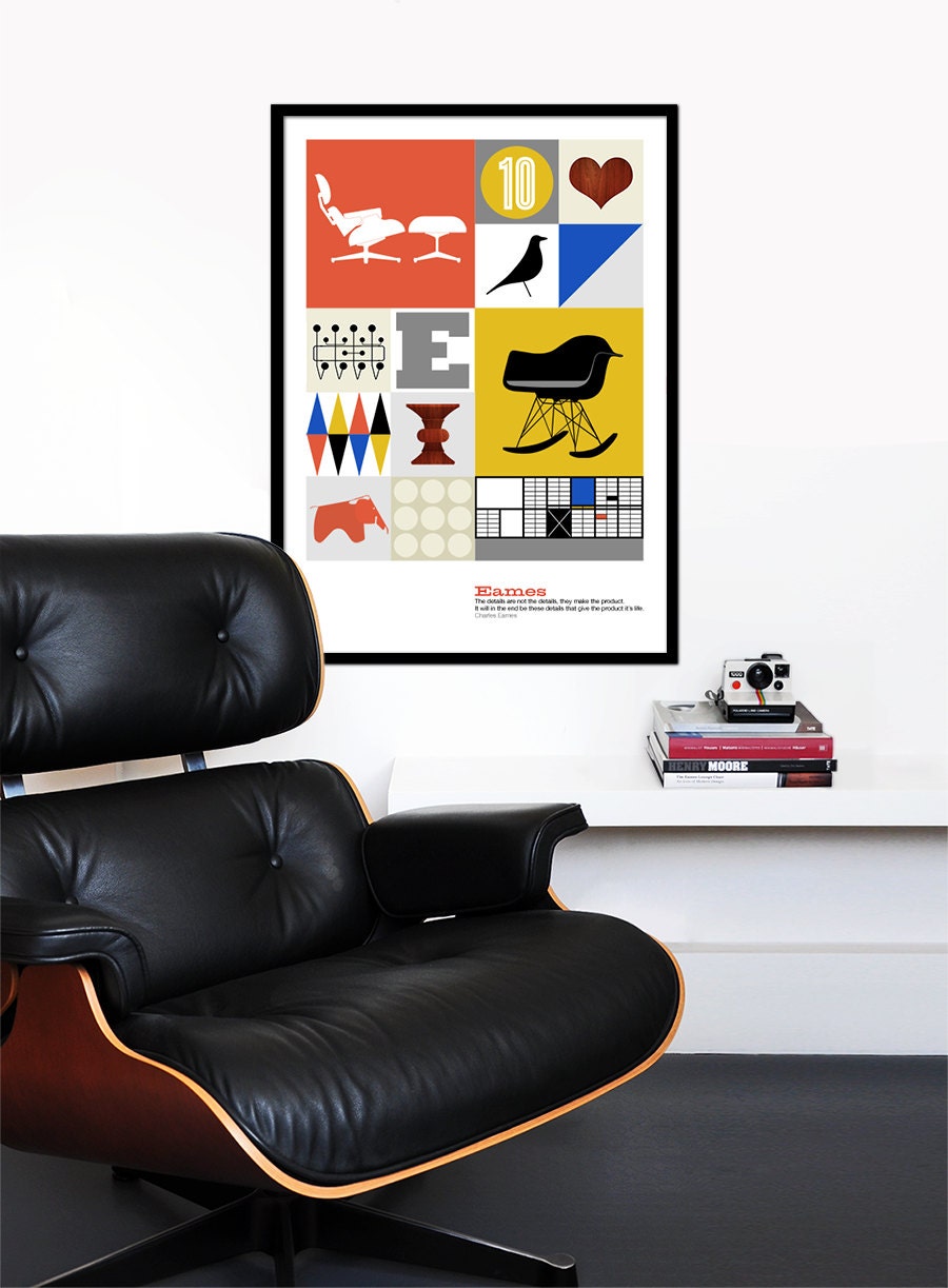 Eames poster print mid century modern kitchen art retro office art Herman Miller nursery art - The World of Eames - 50x 70 cm