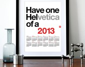 2013 calendar poster Helvetica print retro Mid Century Modern kitchen art retro office Eames - Helvetica Calendar 2013 A3