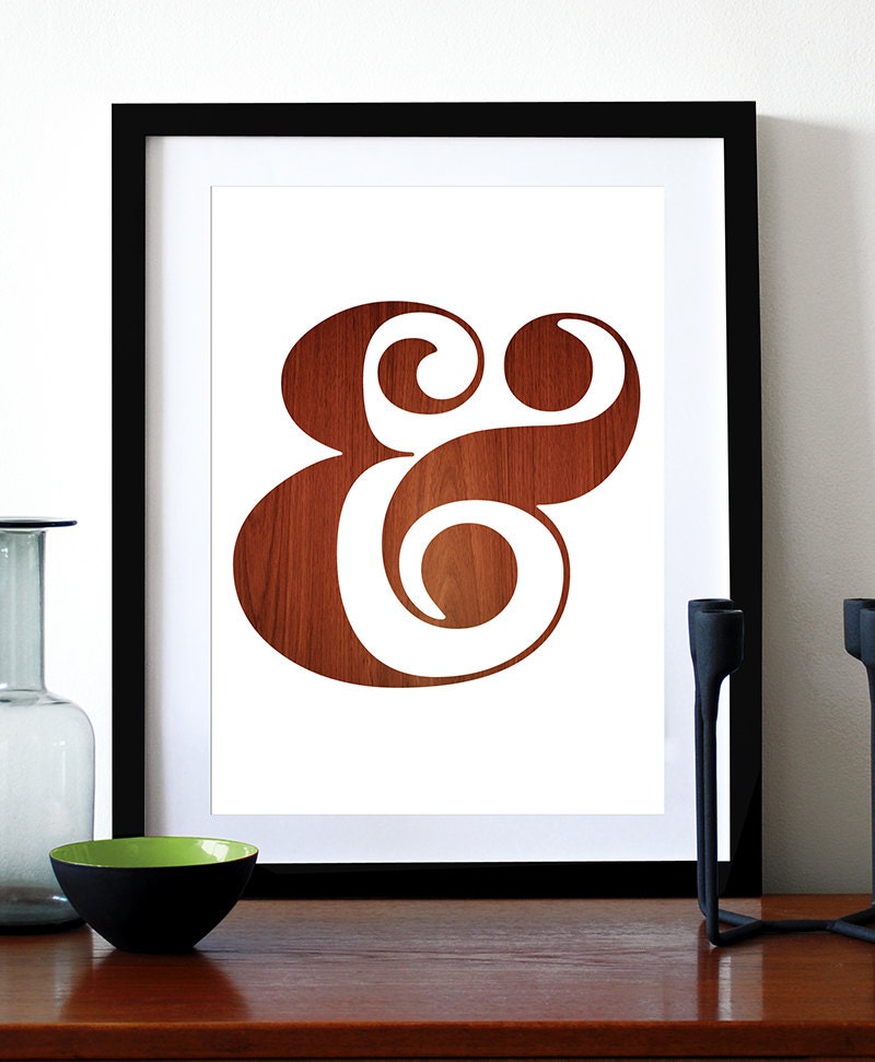 Poster ampersand print typography retro graphic design kitchen art office wall decor nursery art mid century modern - Ampersand - Wood A3