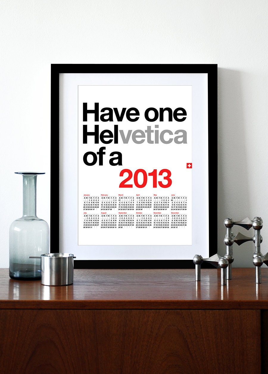 2013 calendar poster Helvetica print retro Mid Century Modern kitchen art retro office Eames - Helvetica Calendar 2013 A3