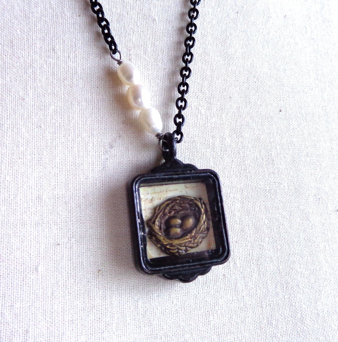 Nest Egg Necklace - Three - Shadow box Necklace - Mother's Day - Fresh Water Pearl - Family