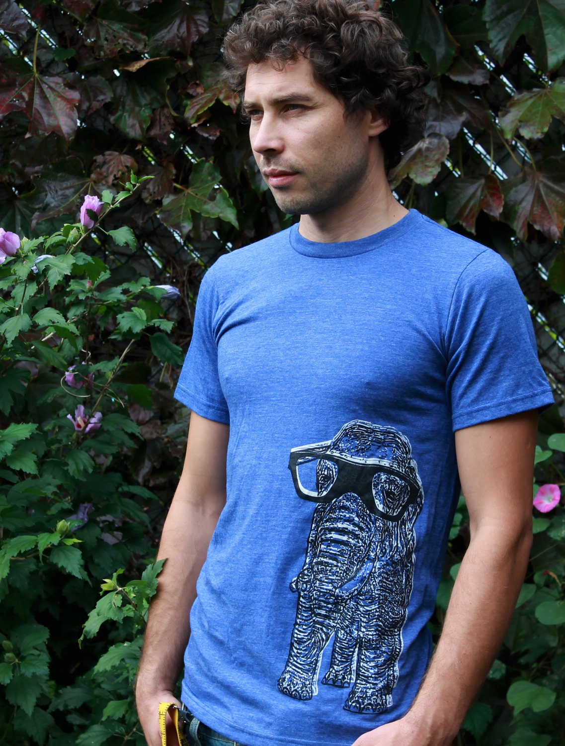Elephant with 3D Glasses in Heather Blue, Black, Brown, Green, Charcoal,  ORGANIC Tshirt Urbarian New York- Men- Women- Kids- Baby
