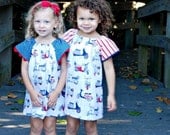 Girl's Peasant Dress, Red and Blue Scooters, Size 2/3, Ready to Ship