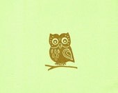Friendly Owl Rubber Stamp with Branch Set, Hand Carved Rubber Stamp Folk Art Owl, Cute Friendly