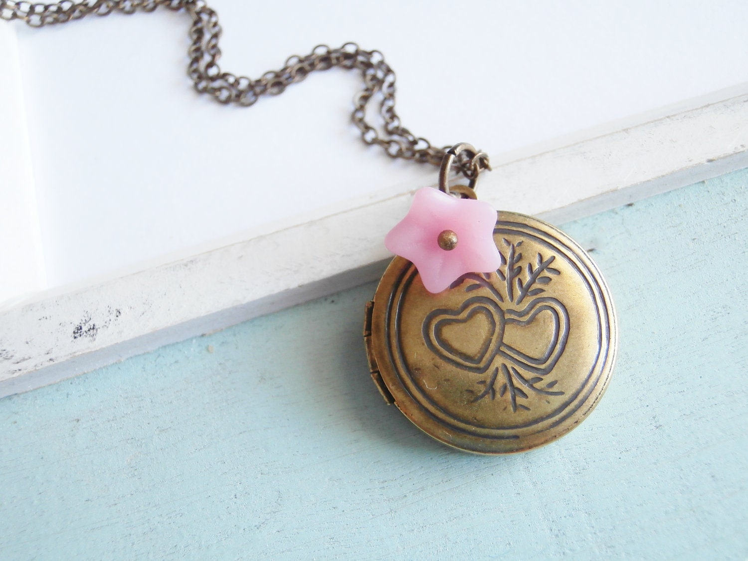 Vintage Brass Locket - Sweet Pea Locket Necklace